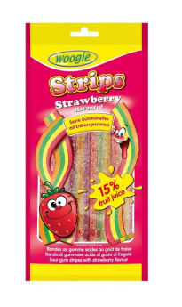 Woogie Strawberry Flavoured Candy With Sour Sugar Coating 80g