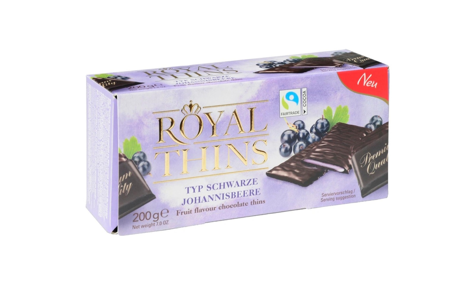 Royal Thins blackcurrant filled with dark chocolate 200g