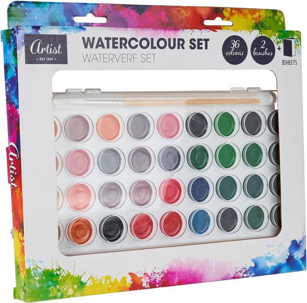 WATERPAINT 36 COLOURS,INCLUDING 2 BRUSHE