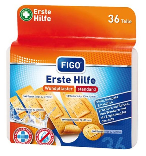 Figo First Aid Box Waterproof Adhesive Pads in 5 Sizes in Travel Box 36pcs