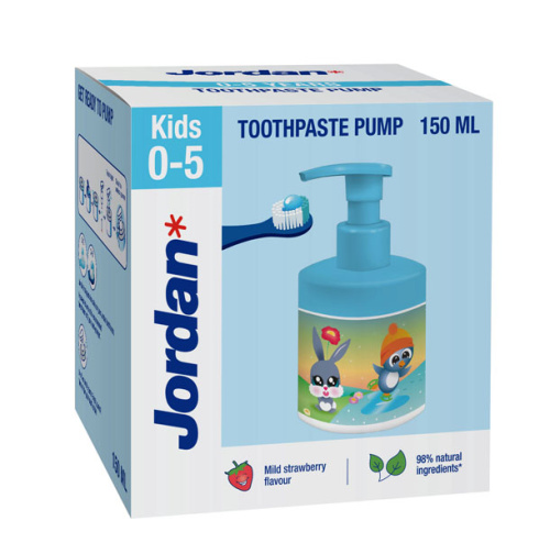 Jordan Kids 0-5-year-old children's toothpaste pump bottle Mild strawberry flavour 150ml