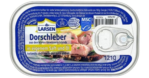 Larsen cod liver in own juice and oil 121g