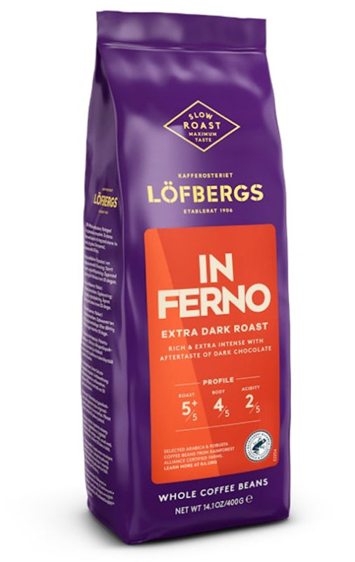 Löfbergs Inferno Extra Dark Roast Whole Beans Coffee 400 g RFA