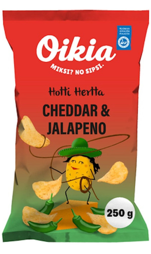 Oikia Hotti Hertta cheddar and jalapeno potato chips 250g