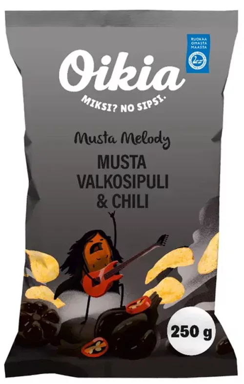 Oikia potato crisps 250g Musta Melody garlic & chili pepper