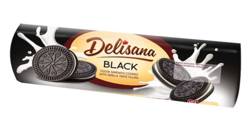 Delisana filled cookie 176g Black Magic with vanilla flavored filling