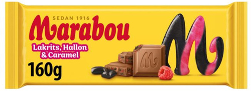 Marabou Liquorice, raspberry & caramel chocolate bar 160g