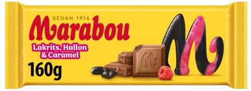 Marabou Liquorice, raspberry & caramel chocolate bar 160g