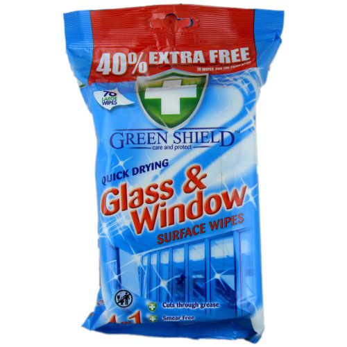 Green Shield Glass & Window Wipes 70pk - Wilsons - Import