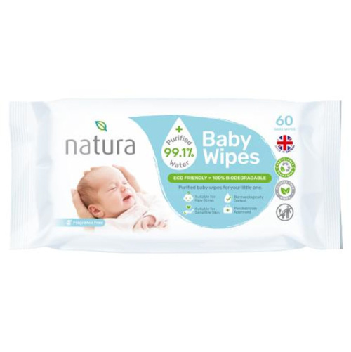 Natura Baby Wipes Purified Water 60's