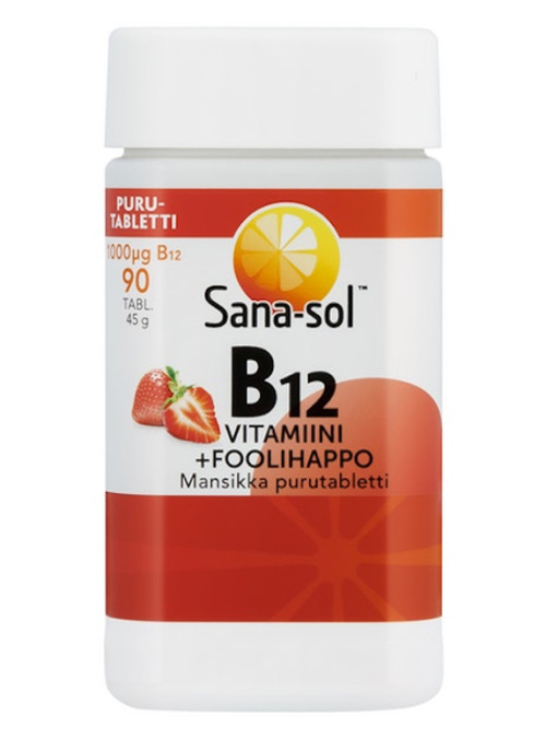 Sana-sol Vitamin B12 1000µg + Folic Acid Strawberry Chewable Tablet Dietary Supplement 90tabl 45g