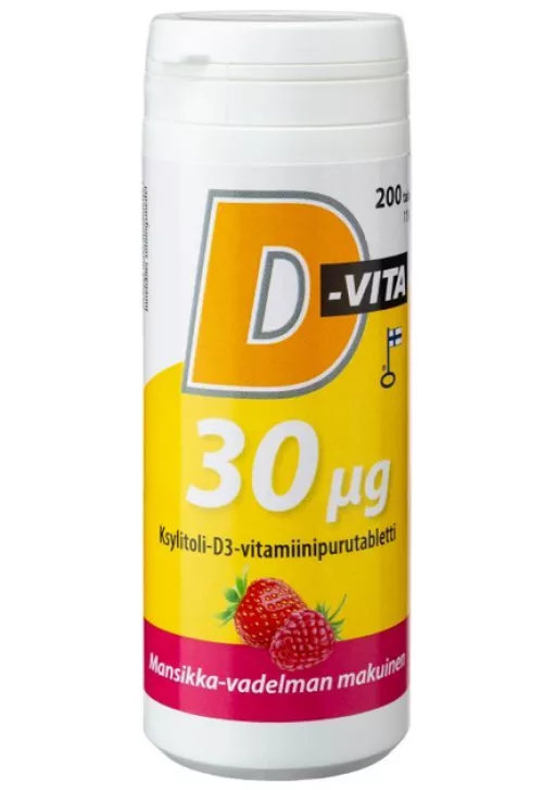 Vitabalans D-Vita 30ug 200 tabl strawberry raspberry flavor