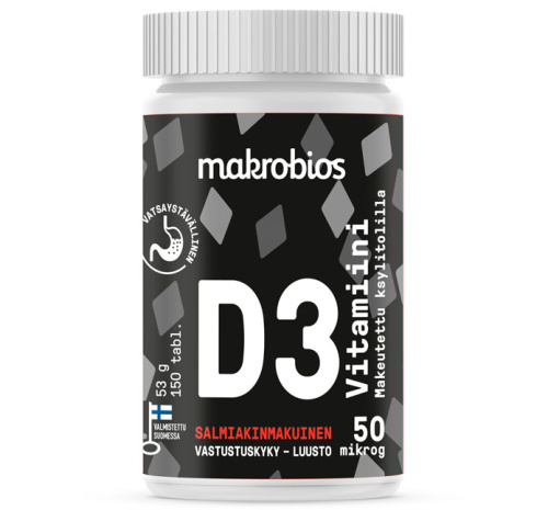 Makrobios Vitamin D3 50mcg 150 tablets 53g Salmiakki