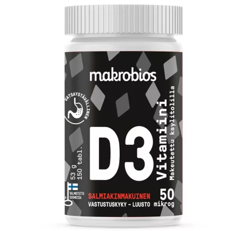 Makrobios Vitamin D3 50mcg 150 tablets 53g Salmiakki