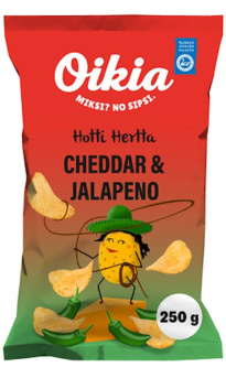 Oikia Hotti Hertta cheddar and jalapeno potato chips 250g 