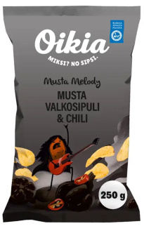 Oikia potato crisps 250g Musta Melody garlic & chili pepper 