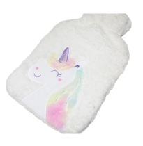 Hot water bottle 2 liters, unicorn with fluffy fleece cover