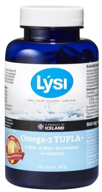LYSI Omega-3, D3+E-vitamiini 100 capsules