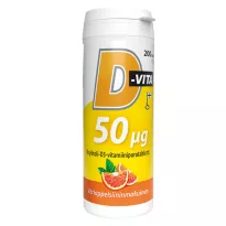 Vitabalans D-Vita 50 µg blood orange flavoured 200 tablets xylitol-vitamin D3 chewable tablets