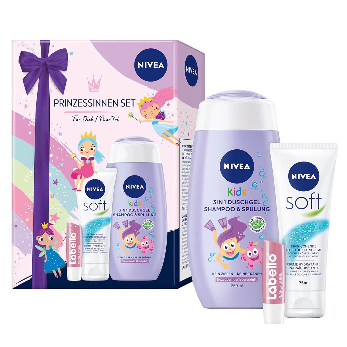 Nivea gift set PRINCESSES set 3 pieces - shower gel - cream - Labello