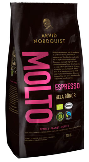 ARVID NORDQUIST Espresso Molto Fair Trade Organic Whole Beans 500g