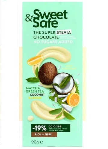 Sly Sweet&amp;Safe White Chocolate Matcha Green Tea-Coconut-Lemon 90g With Stevia