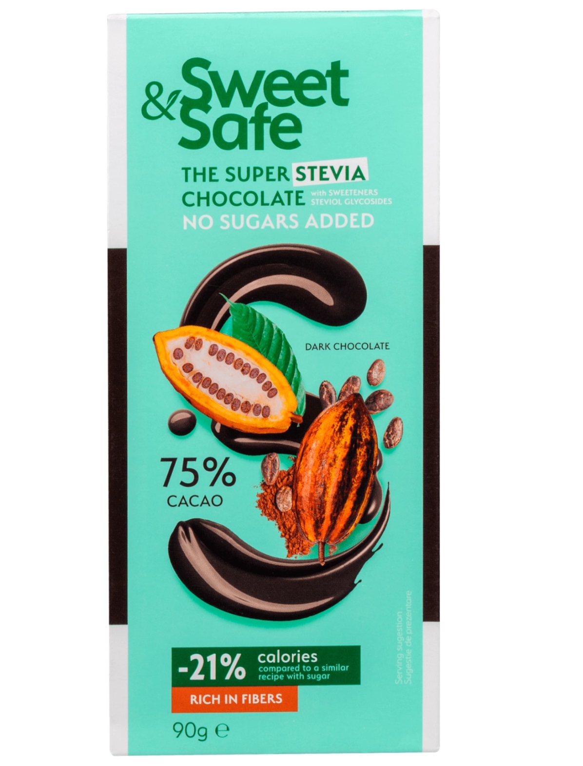 Sly Sweet&Safe Dark Chocolate 75% Stevia Sweetened  90g