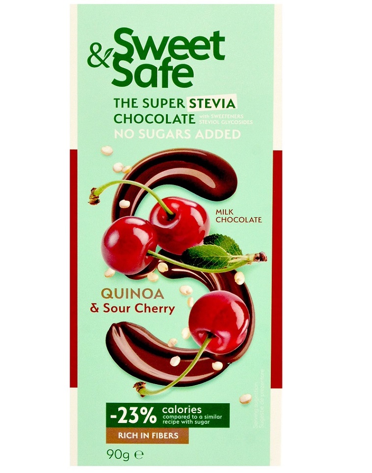Sweet&Safe Milk Chocolate Quinoa-Cherry No Added Sugar 90g Stevia
