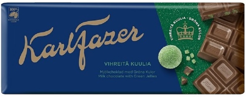 Fazer Milk Chocolate with Green Jellies 200g
