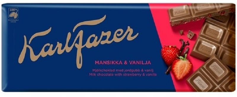 Fazer strawberry and vanilla milk chocolate bar 190g