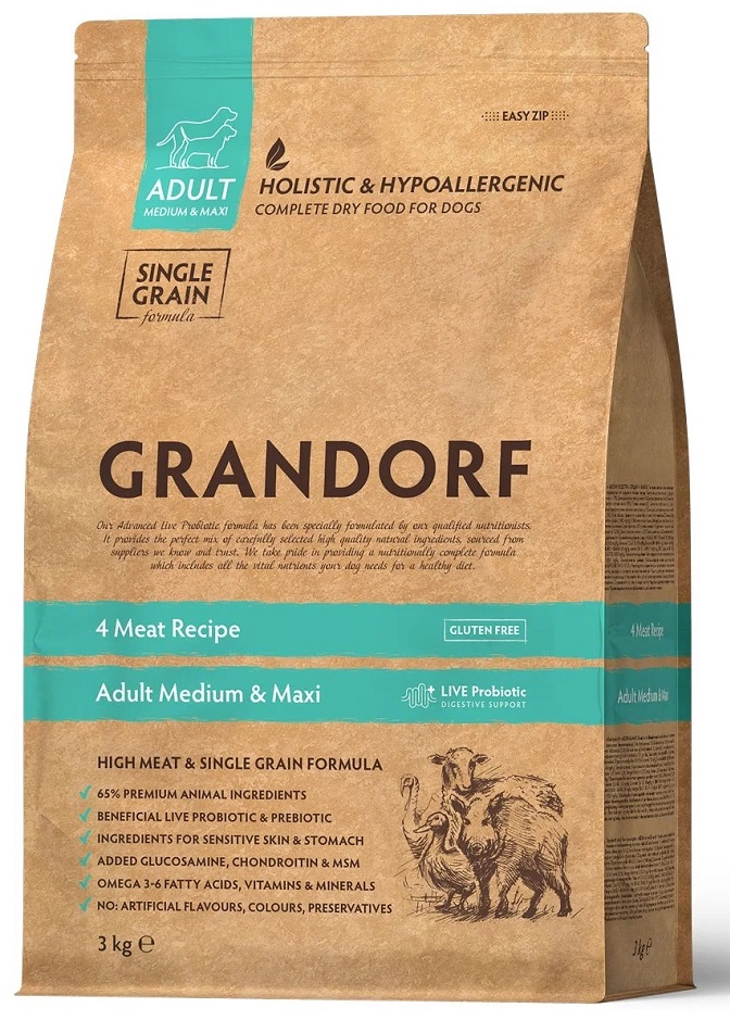 Grandorf Dog 4 Meats and Brown rice Adult All Breeds 3 kg