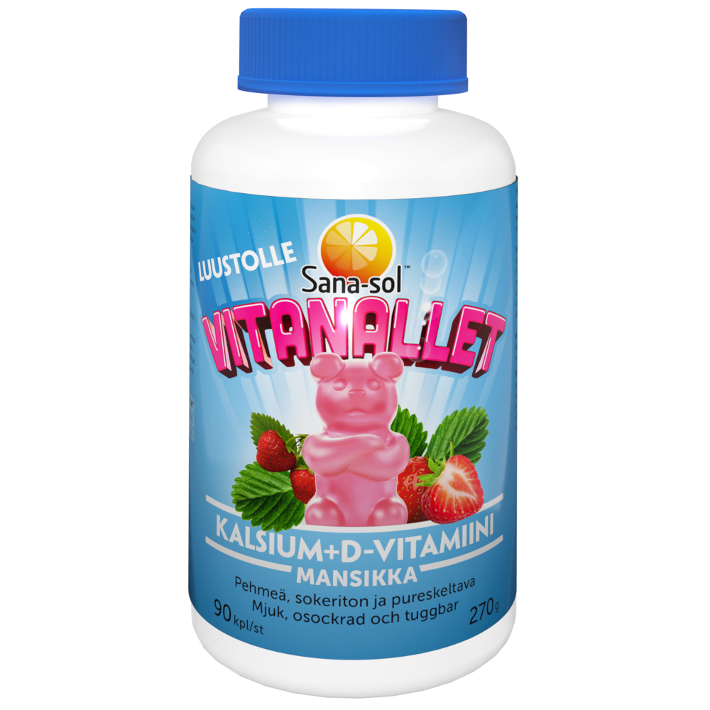 SANA-SOL VITANALLET strawberry chewable calcium+ D3 90Pcs 