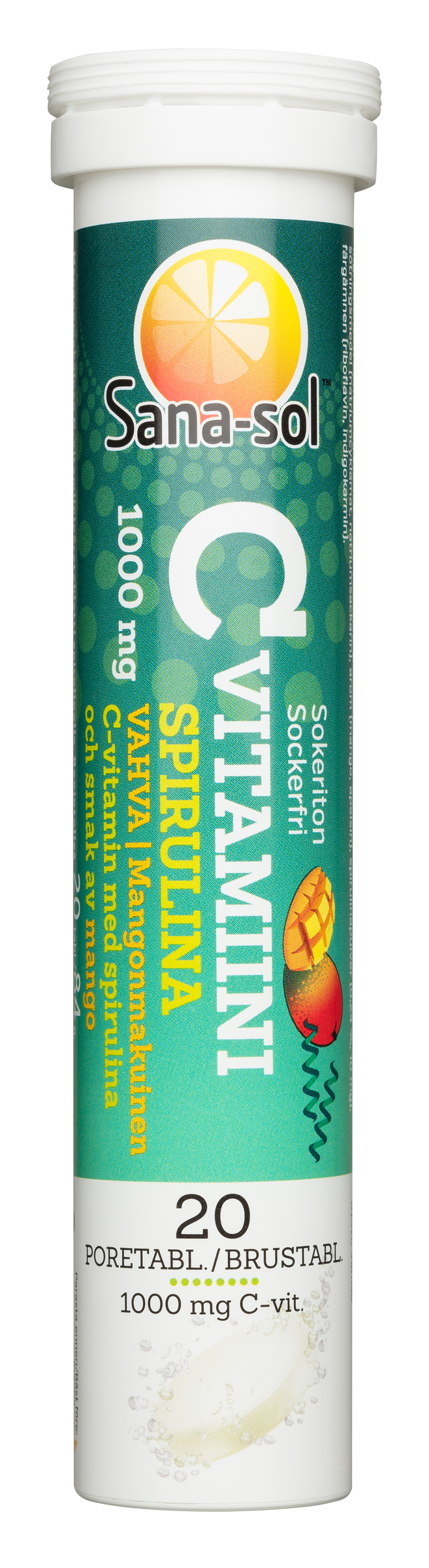 Sana-sol instant C-vitamin  spirulina-mango 20 pcs, 1000mg